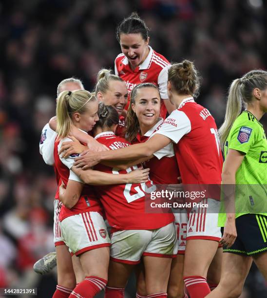 Laura Wienroither celebrates scoring Arsenal's 2nd goal with her team mates during the WSL match between Arsenal Women and Manchester United Women...