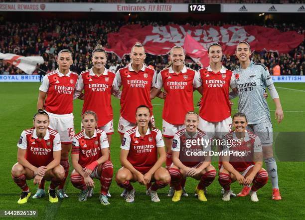 The Arsenal Women's team pose for a photo before the WSL match between Arsenal Women and Manchester United Women during the FA Women's Super League...