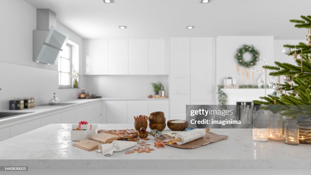 Baking Homemade Christmas Cookies In Kitchen