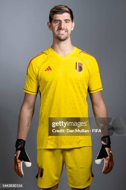 Thibaut Courtois of Belgium poses during the official FIFA World Cup Qatar 2022 portrait session on November 19, 2022 in Doha, Qatar.