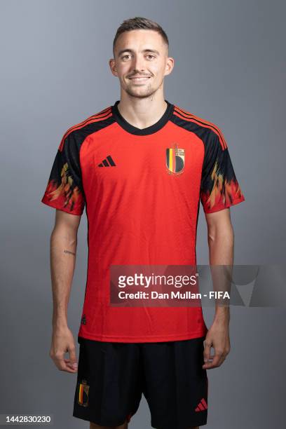 Timothy Castagne of Belgium poses during the official FIFA World Cup Qatar 2022 portrait session on November 19, 2022 in Doha, Qatar.