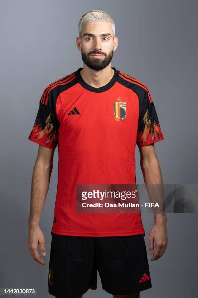 Yannick Carrasco of Belgium poses during the official FIFA World Cup Qatar 2022 portrait session on November 19, 2022 in Doha, Qatar.