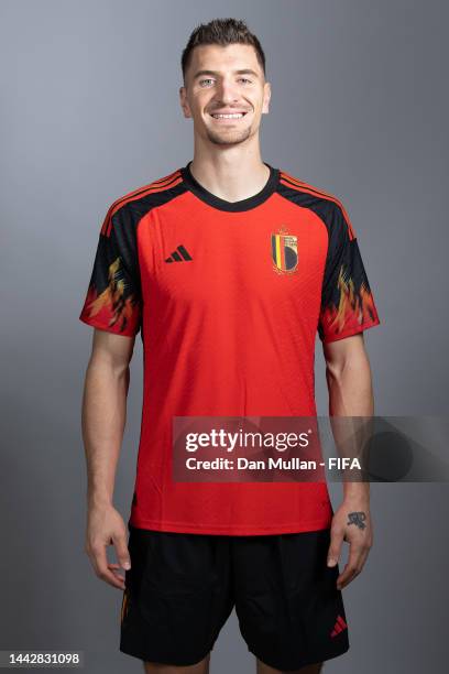 Thomas Meunier of Belgium poses during the official FIFA World Cup Qatar 2022 portrait session on November 19, 2022 in Doha, Qatar.