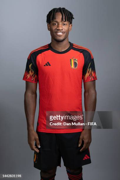 Michy Batshuayi of Belgium poses during the official FIFA World Cup Qatar 2022 portrait session on November 19, 2022 in Doha, Qatar.