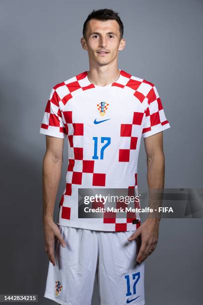 Ante Budimir of Croatia poses during the official FIFA World Cup Qatar 2022 portrait session on November 19, 2022 in Doha, Qatar.