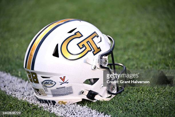 Detailed view of a University of Virginia helmet sticker, in honor of the three Virginia football players who were killed in a shooting, is seen on...