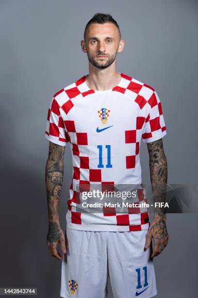 Marcelo Brozovic of Croatia poses during the official FIFA World Cup Qatar 2022 portrait session on November 19, 2022 in Doha, Qatar.