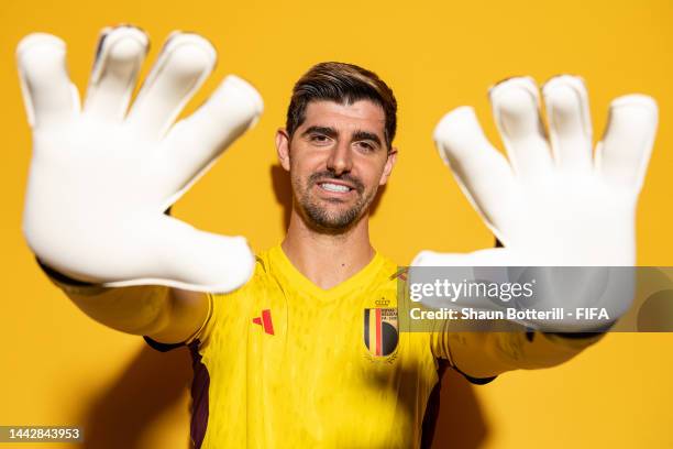 Thibaut Courtois of Belgium poses during the official FIFA World Cup Qatar 2022 portrait session on November 19, 2022 in Doha, Qatar.