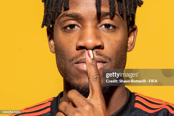 Michy Batshuayi of Belgium poses during the official FIFA World Cup Qatar 2022 portrait session on November 19, 2022 in Doha, Qatar.