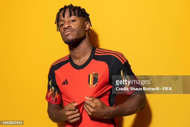 Michy Batshuayi of Belgium poses during the official FIFA World Cup Qatar 2022 portrait session on November 19, 2022 in Doha, Qatar.