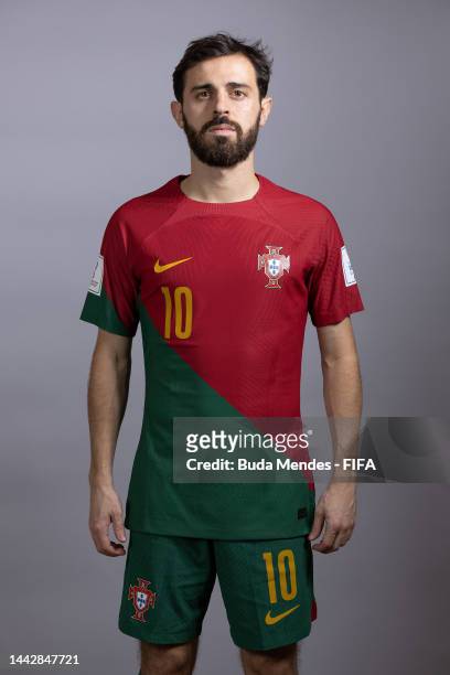Bernardo Silva of Portugal poses during the official FIFA World Cup Qatar 2022 portrait session on November 19, 2022 in Doha, Qatar.