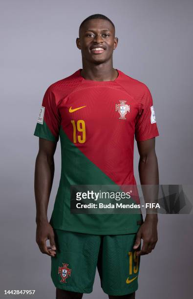 Nuno Mendes of Portugal poses during the official FIFA World Cup Qatar 2022 portrait session on November 19, 2022 in Doha, Qatar.