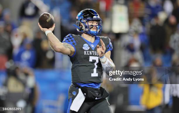 Will Levis of the Kentucky Wildcats against the Georgia Bulldogs at Kroger Field on November 19, 2022 in Lexington, Kentucky.