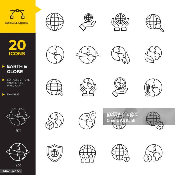 earth and globe - editable stroke and pixel perfect. set of thin line icon vector - cargo airplane stock illustrations