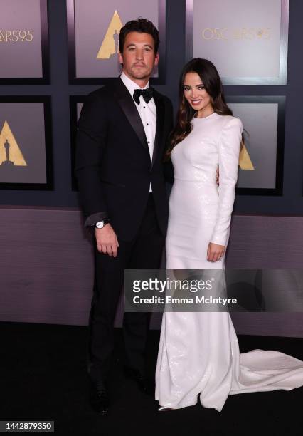 Miles Teller and Keleigh Sperry attend the Academy of Motion Picture Arts and Sciences 13th Governors Awards at Fairmont Century Plaza on November...