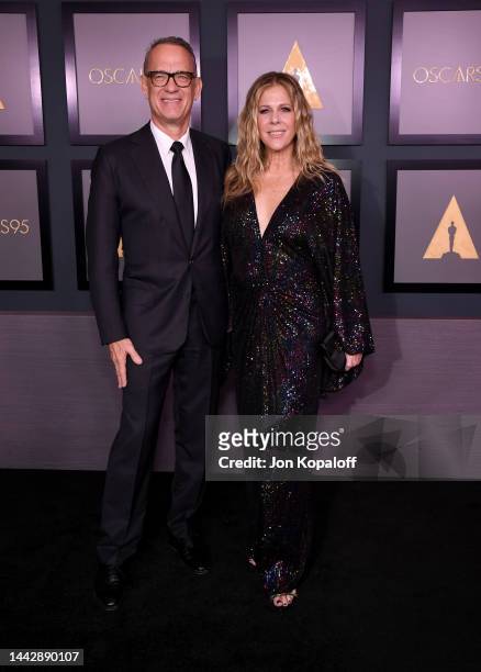 Tom Hanks and Rita Wilson attend the Academy of Motion Picture Arts and Sciences 13th Governors Awards at Fairmont Century Plaza on November 19, 2022...