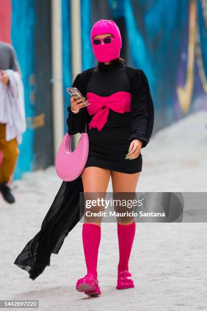 Guest is seen during Sao Paulo Fashion Week N54 SPFW Summer 2023 at Komplexo Tempo on November 19, 2022 in Sao Paulo, Brazil.
