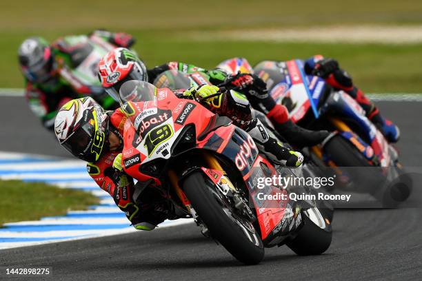 Alvaro Bautista of Spain riding the Aruba.it Racing Ducati in Race 2 during the 2022 MOTUL FIM Superbike World Championship at Phillip Island Grand...