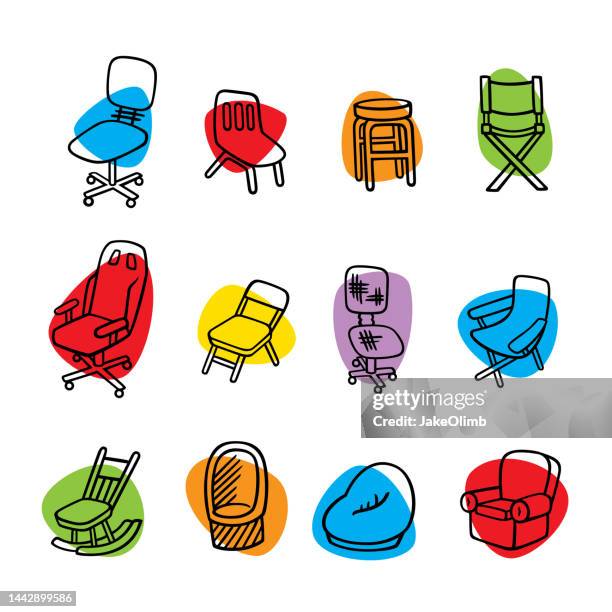 chair doodles set - camping chair stock illustrations