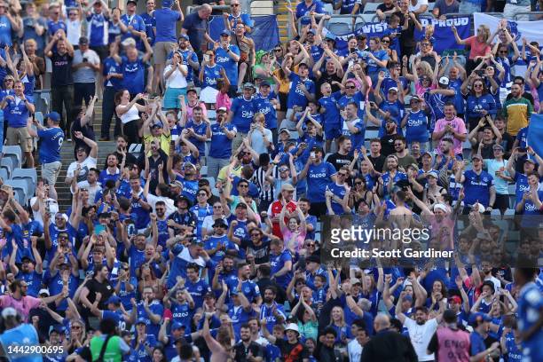 Everton Fans celebrate during the Sydney Super Cup match between Celtic and Everton at Accor Stadium on November 20, 2022 in Sydney, Australia.