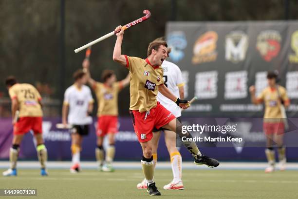 Ky Willott of NSW Pride reacts to winning the Hockey One League Men's Grand Final match between NSW Pride and Perth Thundersticks at Bendigo Regional...