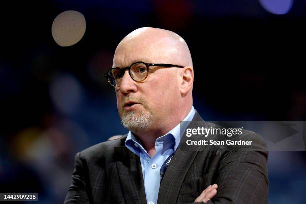 Executive Vice President of Basketball Operations David Griffin looks on prior to the start of an NBA game between the New Orleans Pelicans and the...