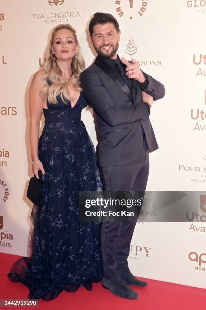 Beatrice Rosen and Christophe Beaugrand attend Global Gift Gala 2022 : Photocall At Four Seasons Hotel George V on November 19, 2022 in Paris, France.