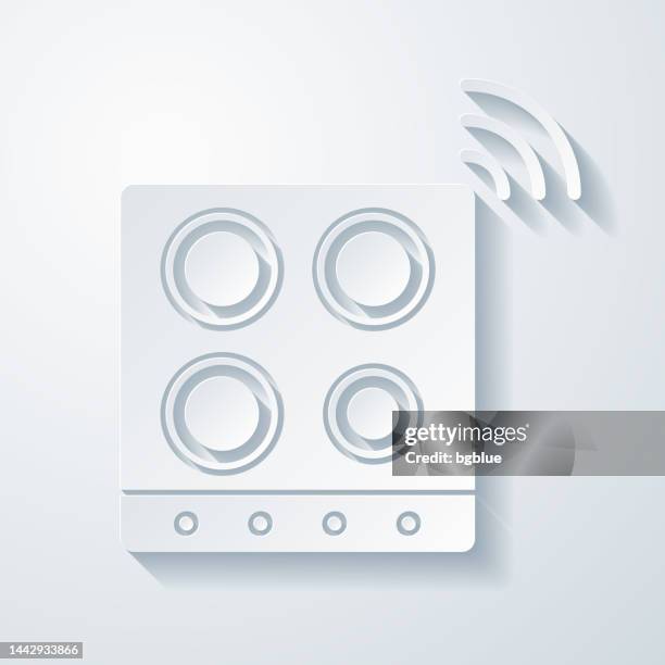 smart cooktop. icon with paper cut effect on blank background - warm kitchen background stock illustrations