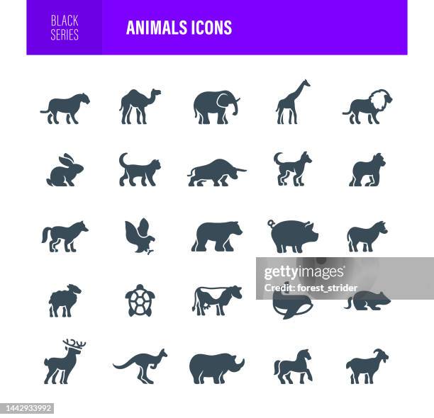 stockillustraties, clipart, cartoons en iconen met animals icons black series - nijlpaard