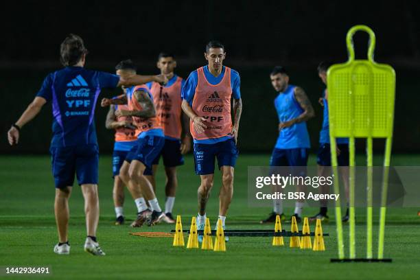 Angel Di Maria of Argentina during the Argentina Training Session at Qatar University on November 19, 2022 in Doha, Qatar.