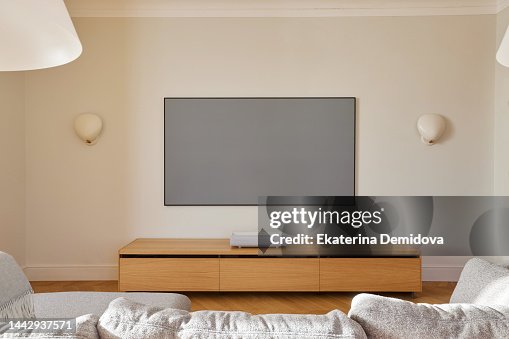 Home theater interior with a compact laser projector Home theater interior with a compact laser projector