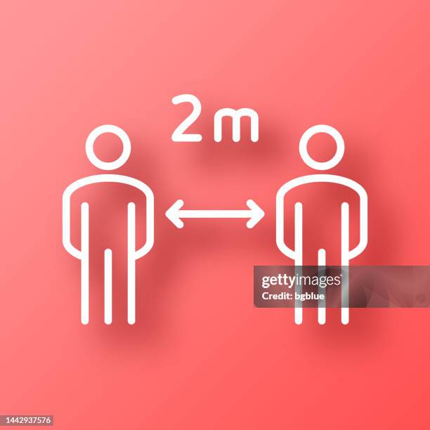 social distancing - 2 meter. symbol auf rotem hintergrund mit schatten - light meter stock-grafiken, -clipart, -cartoons und -symbole