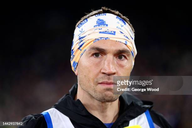 Kevin Sinfield, former Rugby League player, looks on at half time after completing their Ultra 7 in 7 Challenge during the Rugby League World Cup...