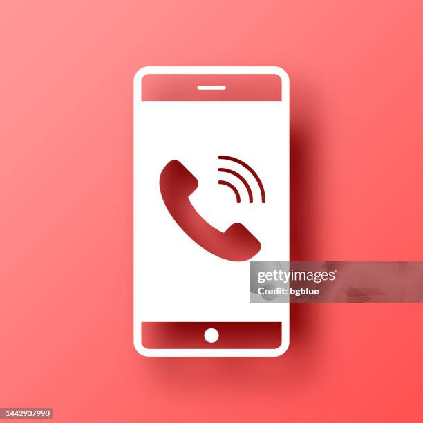 smartphone with incoming call. icon on red background with shadow - 3d ring icon stock illustrations