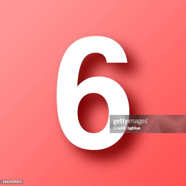 6 - number six. icon on red background with shadow - stocktake stock illustrations