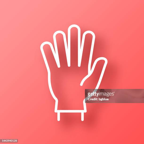 protective rubber glove. icon on red background with shadow - surgical glove icon stock illustrations