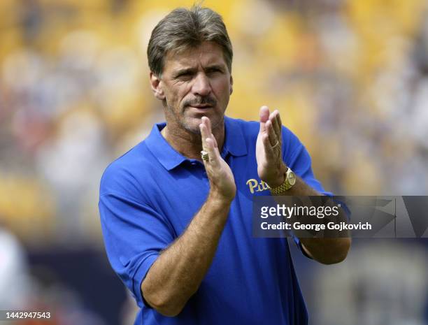 Head coach Dave Wannstedt of the University of Pittsburgh Panthers looks on from the field before a college football game against the Youngstown...