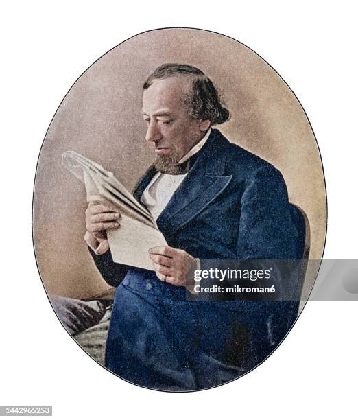 portrait of benjamin disraeli, 1st earl of beaconsfield, british statesman and conservative politician who twice served as prime minister of the united kingdom - prime minister stock-fotos und bilder