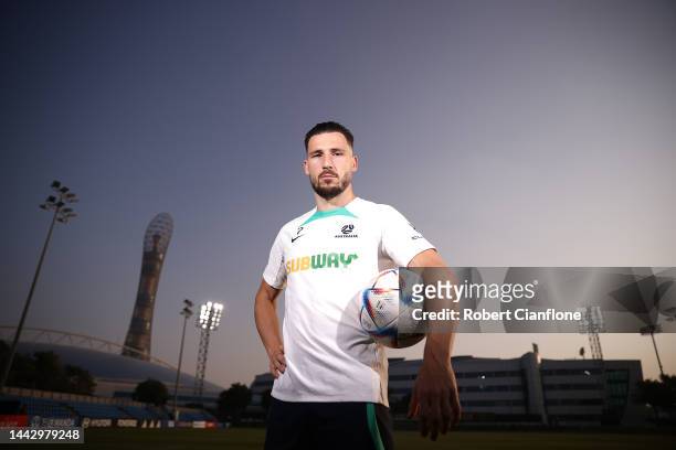 Mathew Leckie of Australia poses after the Australian Press Conference at the Aspire Training Ground on November 20, 2022 in Doha, Qatar.