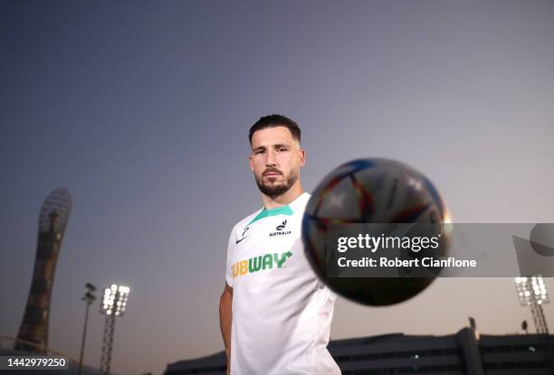 Mathew Leckie of Australia poses after the Australian Press Conference at the Aspire Training Ground on November 20, 2022 in Doha, Qatar.