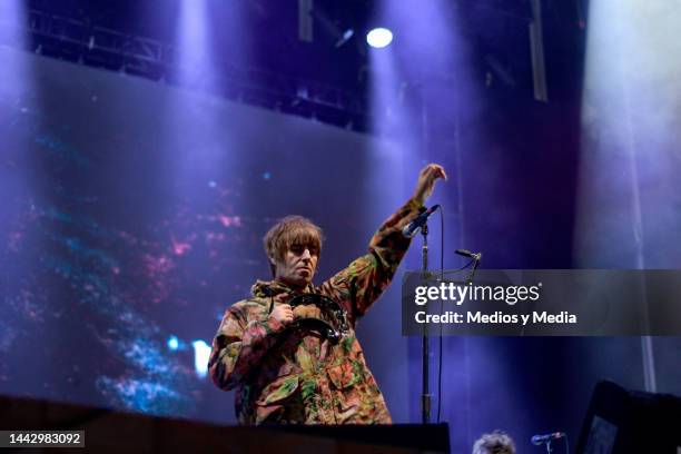 Singer Liam Gallagher performs on stage during day 2 of 'Corona Capital 2022' at Autodromo Hermanos Rodriguez on November 19, 2022 in Mexico City,...