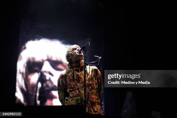 Singer Liam Gallagher performs on stage during day 2 of 'Corona Capital 2022' at Autodromo Hermanos Rodriguez on November 19, 2022 in Mexico City,...