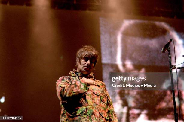 Singer Liam Gallagher performs on stage during day 2 of 'Corona Capital 2022' at Autodromo Hermanos Rodriguez on November 19, 2022 in Mexico City,...