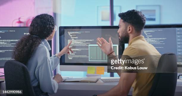 software, coding and programming team in office discussing bug or code. computer, teamwork and programmer group, staff or employees brainstorming ideas, planning and finding solutions in workplace. - colleague support stock pictures, royalty-free photos & images