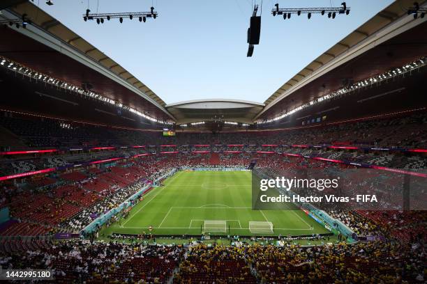 General view inside the stadium prior to the FIFA World Cup Qatar 2022 Group A match between Qatar and Ecuador at Al Bayt Stadium on November 20,...