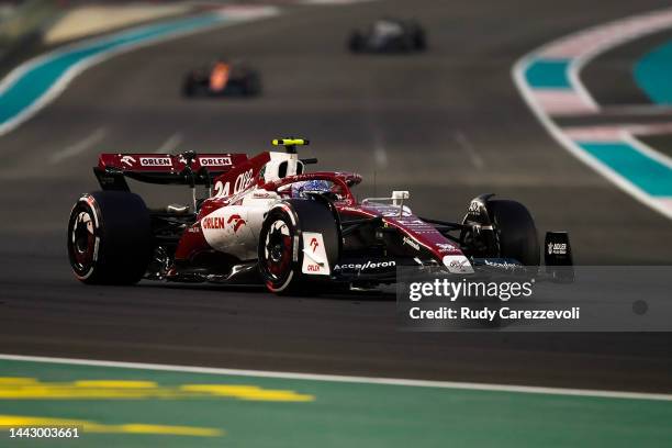 Zhou Guanyu of China driving the Alfa Romeo F1 C42 Ferrari on track during the F1 Grand Prix of Abu Dhabi at Yas Marina Circuit on November 20, 2022...