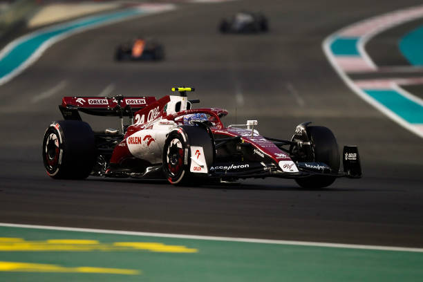 F1 Grand Prix of Abu DhabiABU DHABI, UNITED ARAB EMIRATES - NOVEMBER 20: Zhou Guanyu of China driving the (24) Alfa Romeo F1 C42 Ferrari on track during the F1 Grand Prix of Abu Dhabi at Yas Marina Circuit on November 20, 2022 in Abu Dhabi, United Arab Emirates.