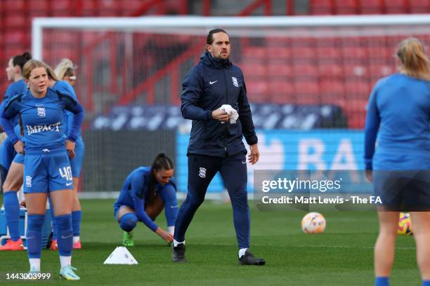 Birmingham Manager Darren Carter looks on ahead of the Barclays FA Women's Championship match between Bristol City Women and Birmingham City Women at...