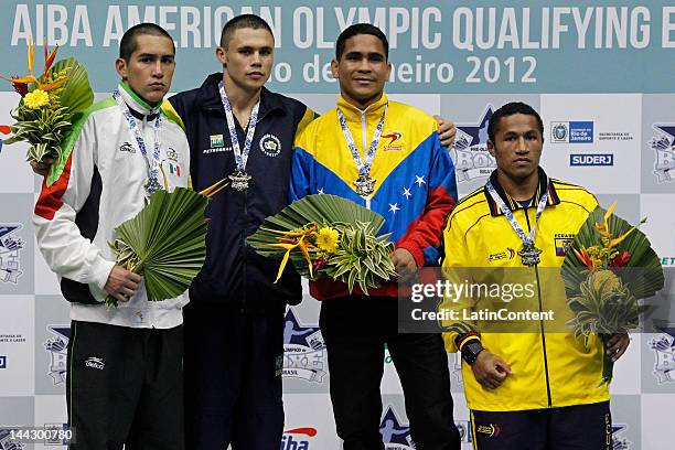 May 12: Oscar Molina from Mexico, Myke Ribeiro from Brazil, Gabriel Maestre from Venezuela and Carlos Sanchez from Ecuador during the podium ceremony...