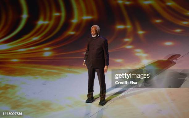 Morgan Freeman performs during the opening ceremony prior to the FIFA World Cup Qatar 2022 Group A match between Qatar and Ecuador at Al Bayt Stadium...